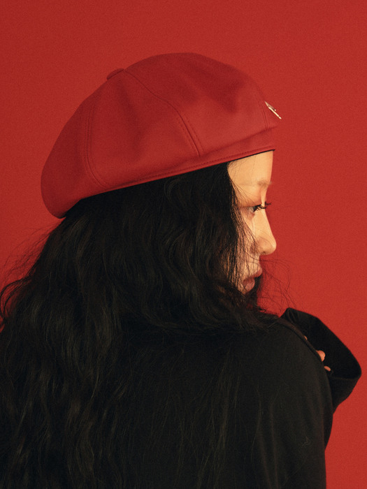 1 3 fake leather beret - RED