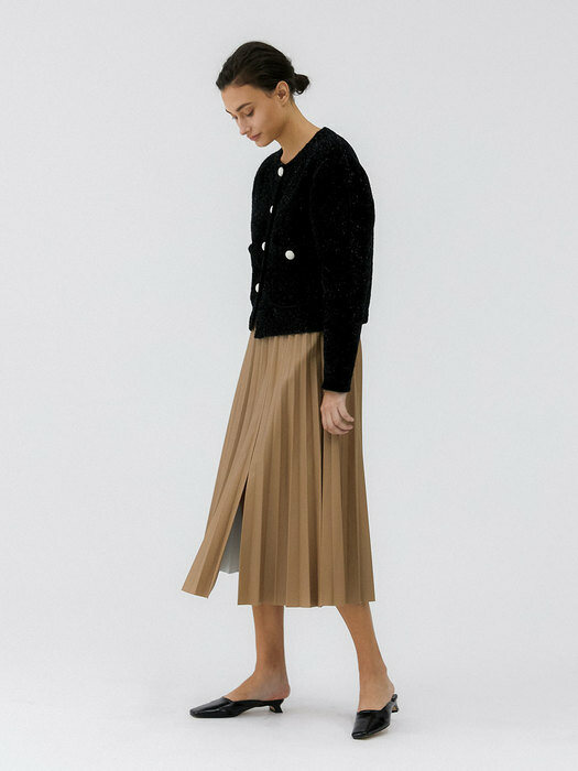 Fake leather Pleats Skirt_Brown