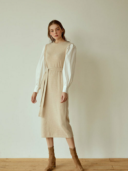 Puff Layered Knit Long Ops[beige]
