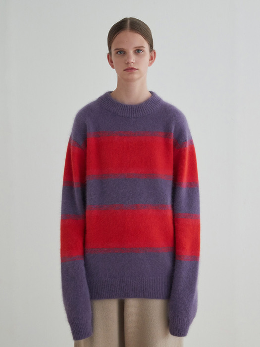 Angora Stripe Knit Sweater_Purple