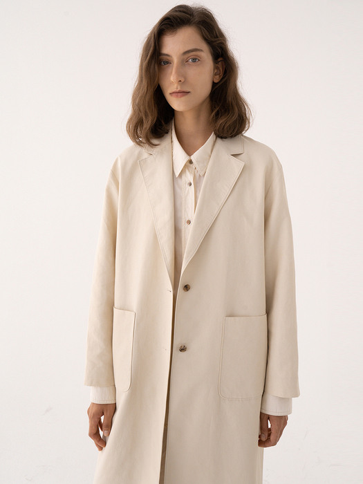 SS21 Long Single Coat Pale-beige