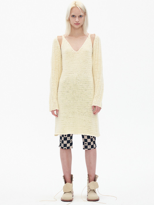 COTTON KNIT SLEEVELESS DRESS, CREAM