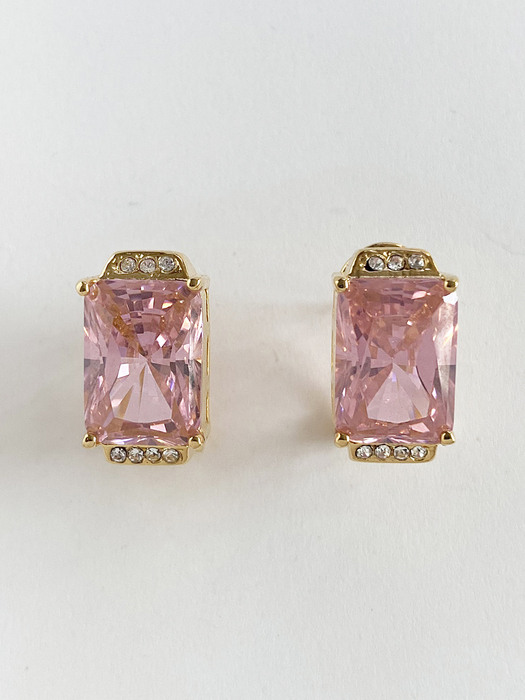 Fancy pink square post earring