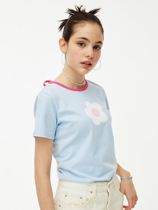Flower Back point T-shirt [SKY BLUE]