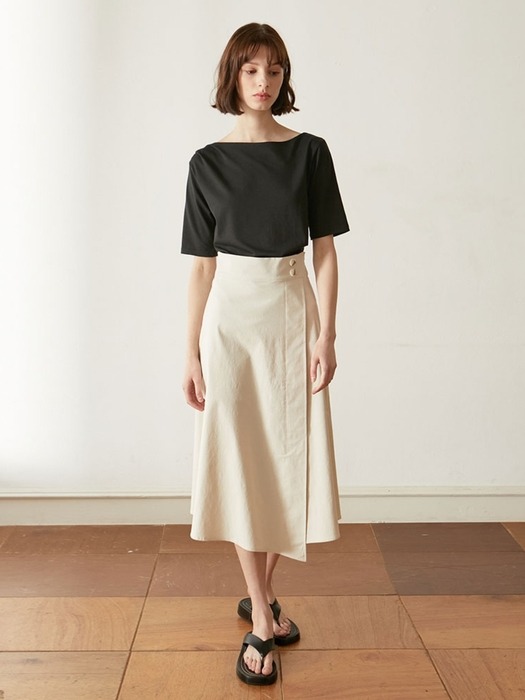 Linen Button Flare Skirt - Beige