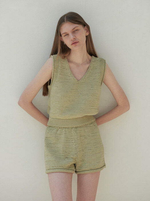 PLAIN KNIT SLEEVELESS(LIME)