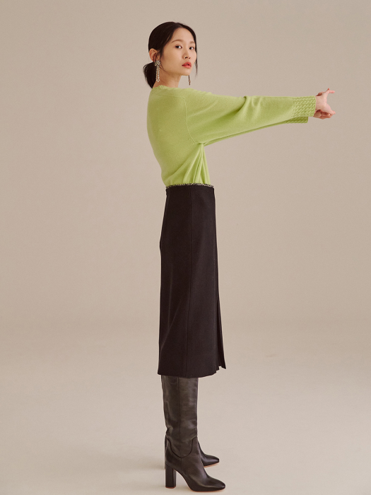LIME WHOLEGARMENT PURE CASHMERE CABLE DETAIL KNIT TOP