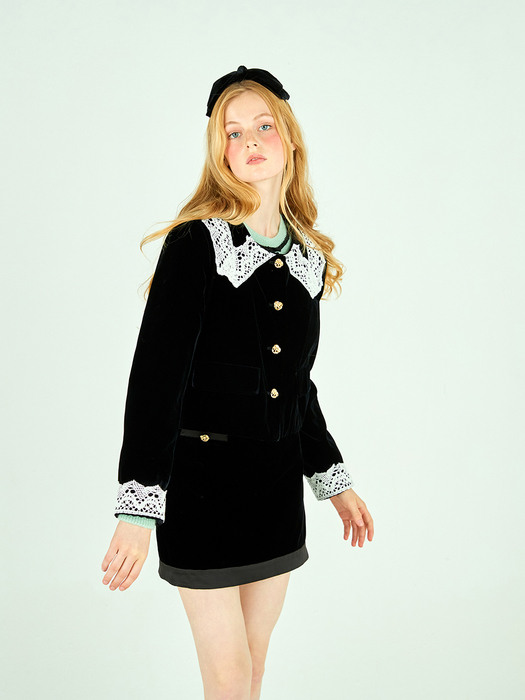 LACE VELVET JACKET - BLACK