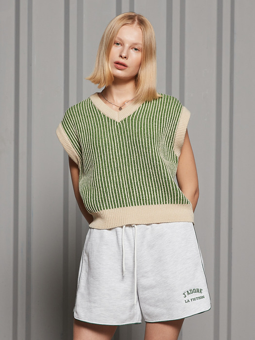 LR STRIPE KNIT VEST(GREEN)