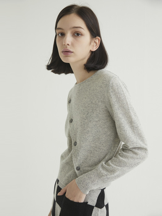 ASYMMETRY PLACKET KNIT CROP TOP GRAY MELANGE