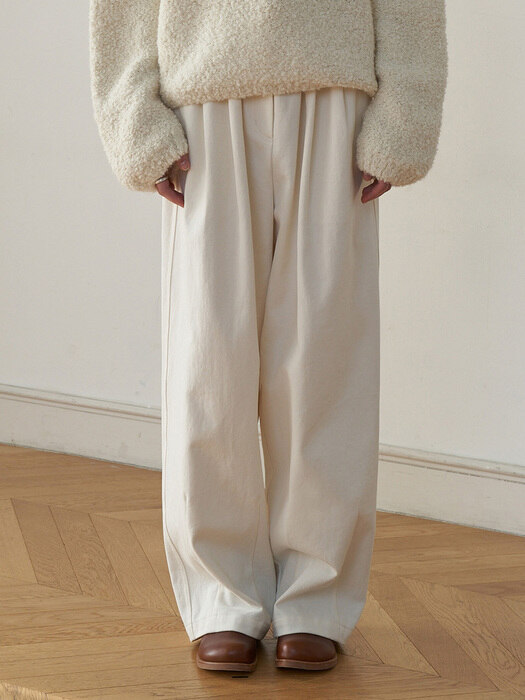 Twill Cotton Wide Trousers - Ivory