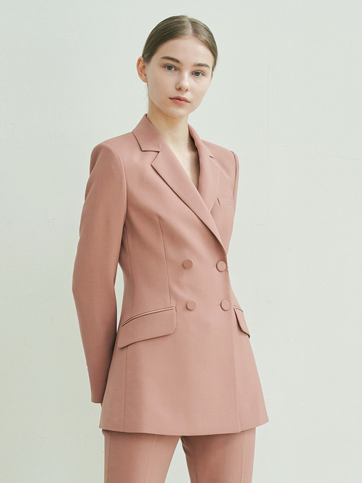 LONG DOUBLE BREASTED JACKET-CORAL BROWN