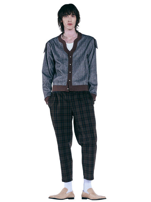 BROWN CHECK REVERSIBLE TAPERED PANTS