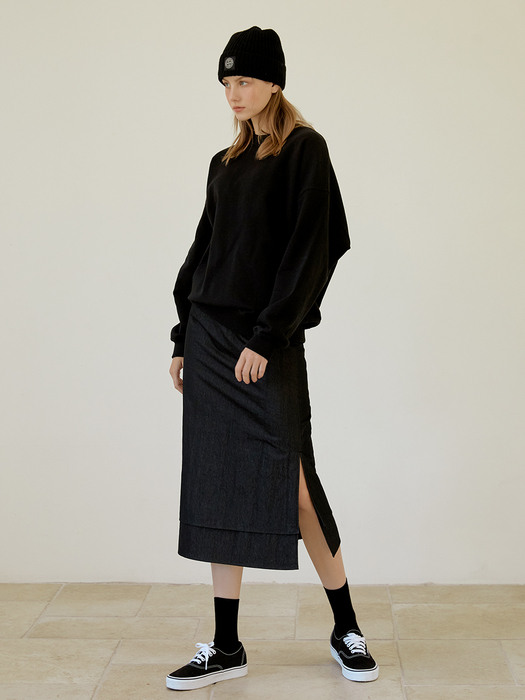Double slit denim skirt (black) 