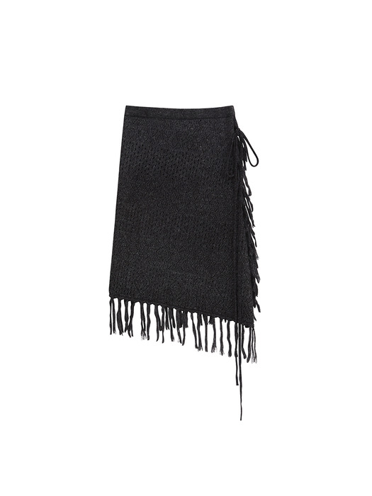 [EXCLUSIVE]FRINGE WRAP KNIT SKIRT, CHARCOAL