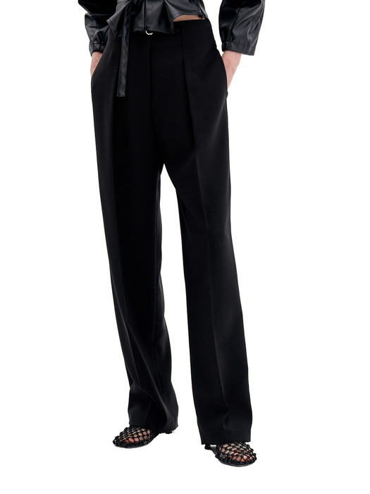 Belted wide trousers black  벨트 디테일 와이드 팬츠 슬랙스  블랙