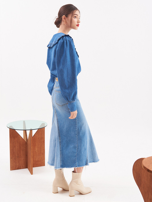 UP-173 two fabric flare skirt_blue
