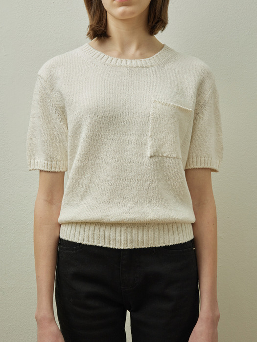 Cotton pocket half sleeve knit_IVORY