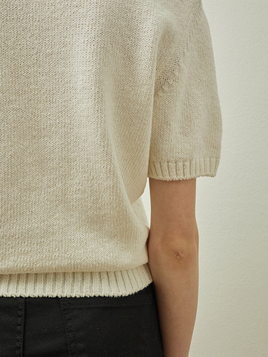 Cotton pocket half sleeve knit_IVORY