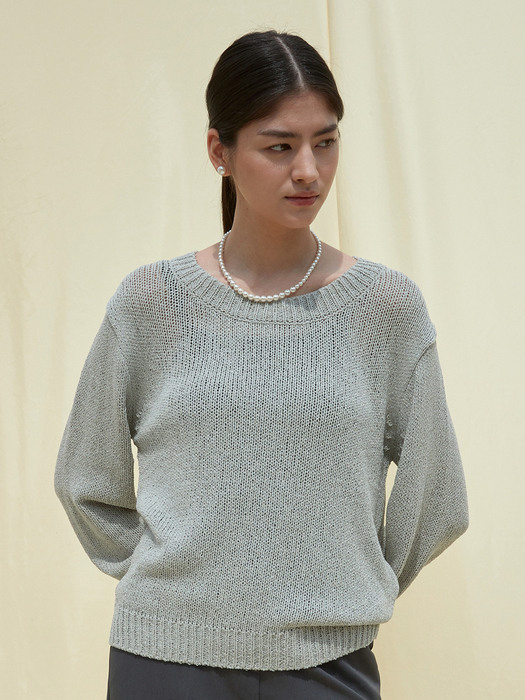 OU866 linen U neck boucle knit (gray)