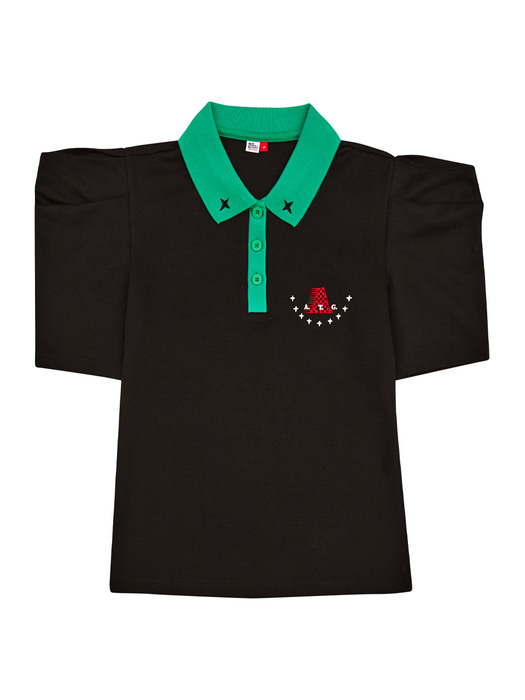 ATG PUFF SHOULDER POLO TEE BLACK