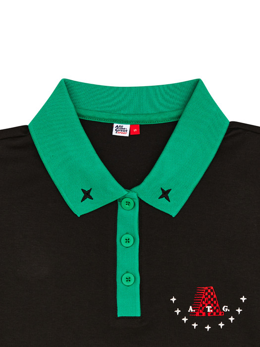 ATG PUFF SHOULDER POLO TEE BLACK