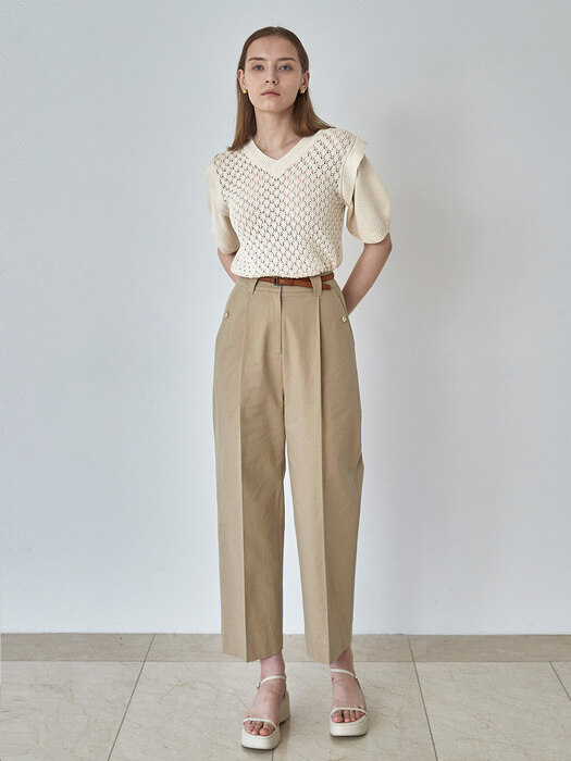 SUMMER COTTON WIDE PANTS(ash beige)