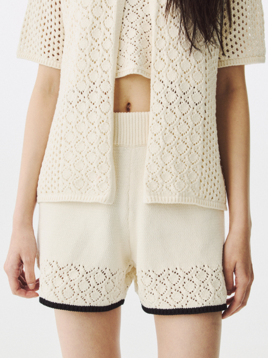 IVORY COTTON CROCHET KNIT PANTS