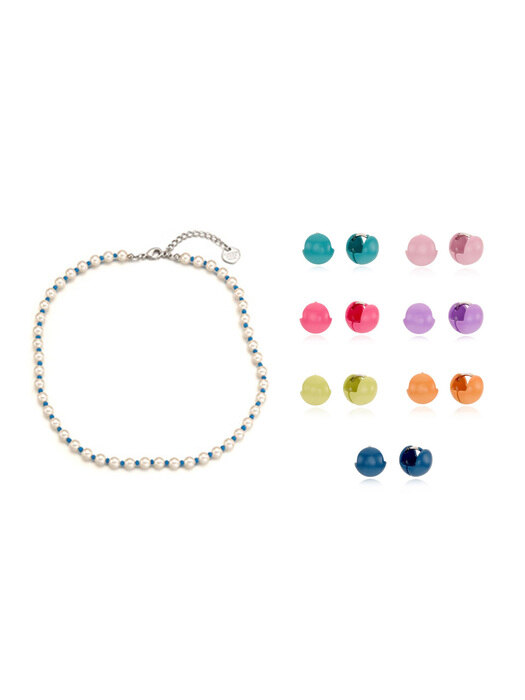 Pop Color Beads n Pearl Necklace_4Color+Vivid One-touch Color Ball Earrings_7color