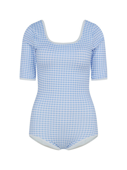 Gingham Check Square Neck SwimSet-Sky Blue