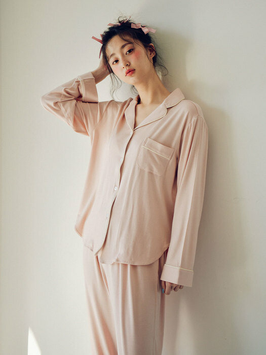 여성 플레인 모달투피스 잠옷(2C긴소매카라형)