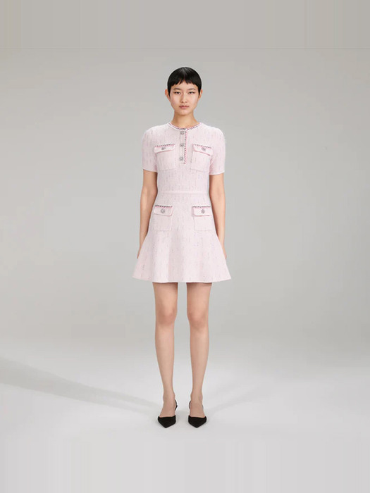 핑크 멜란지 니트 미니 드레스 (AW22-124)
