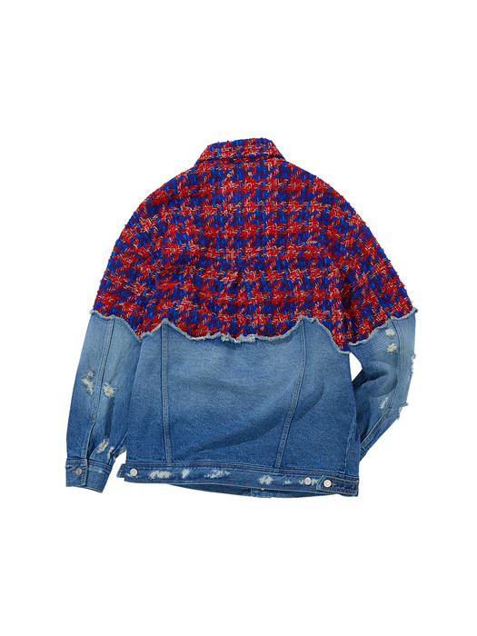 (WOMEN) COMELY TWEED COMBO DENIM JACKET awa493w(RED/BLUE)