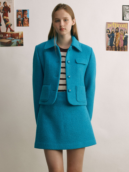 [N][SET]NOTTING HILL Boucle wool jacket + MAYFAIR A-line wool mini skirt (2color)