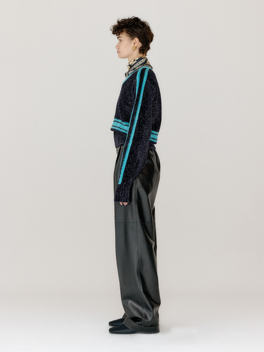 VARINA Paneled Knit Pullover - Navy/Sky Blue