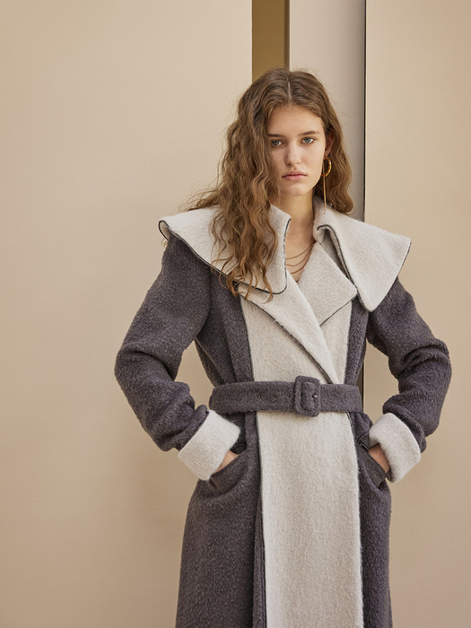 Wide Collar Belted Long Coat
