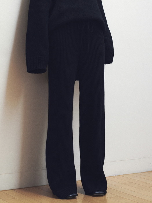 Long Wide Knit Pants (Black)