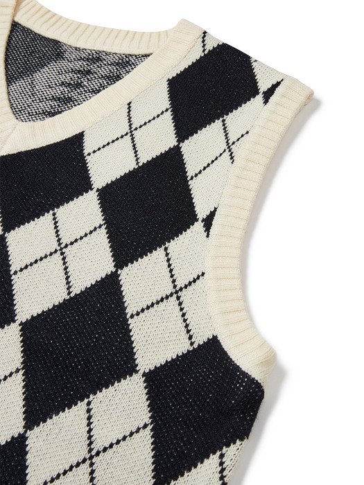 Argyle & hound check knit vest black