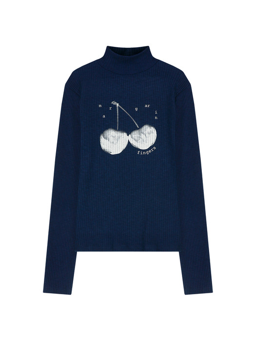 CHERRY RIB HIGHNECK TOP (NAVY)