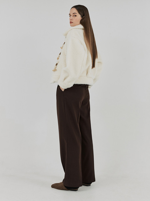 TWO-TUCK BUTTON WIDE WOOL PANTS (BROWN)