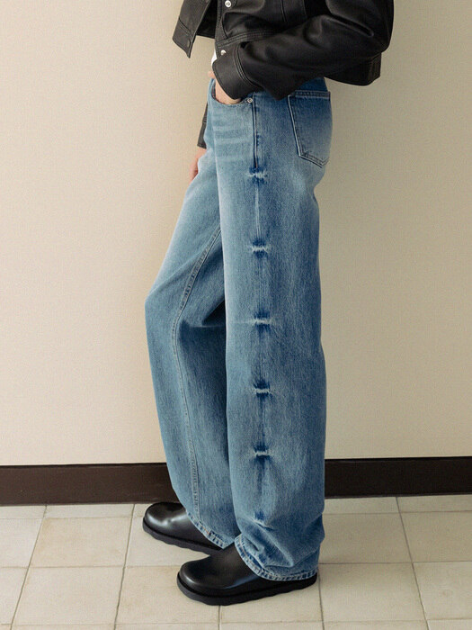 point washing denim pants (mid blue)