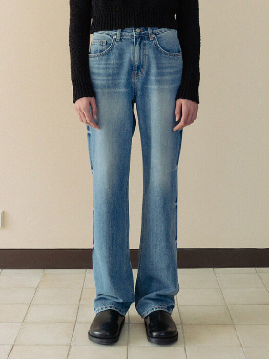 point washing denim pants (mid blue)