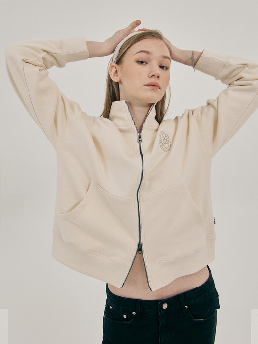 Vertical Needlework Sweat 2way Pull Zip-Up_Cream