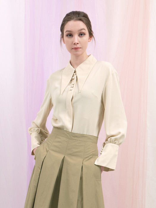 23SS POINTED COLLAR BLOUSE-LIGHT BEIGE