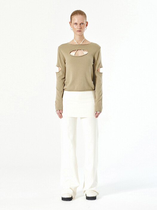 CUTTING HOLE KNIT TOP (light khaki)