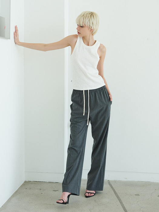 Stripe Banding Slacks Gray