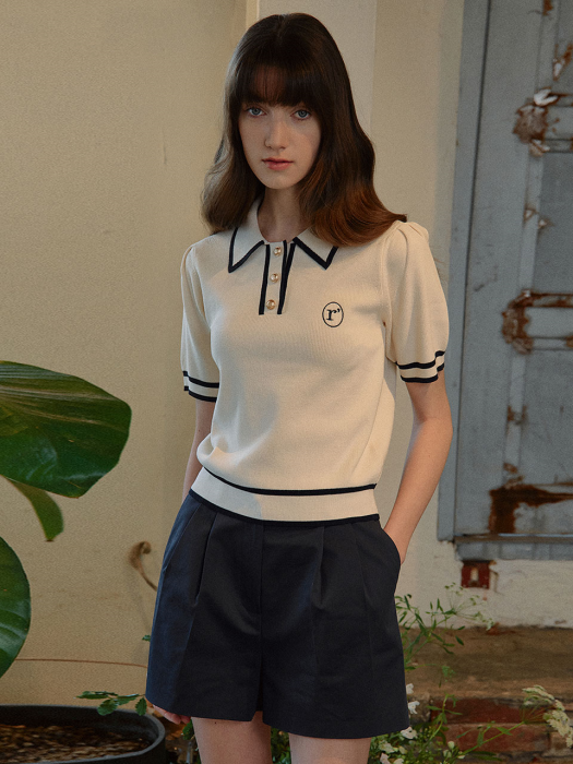 LINE COLLAR LOGO KNIT IVORY