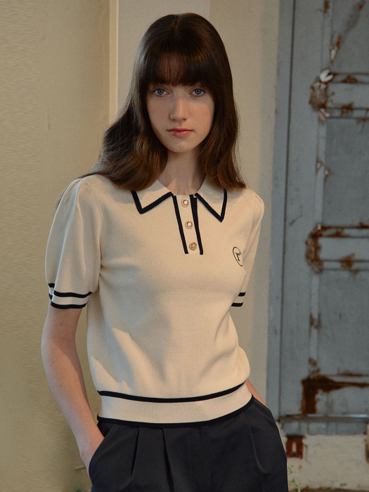 LINE COLLAR LOGO KNIT IVORY