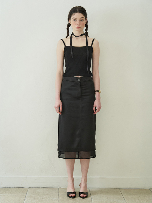 See-through Layered Satin Skirt (Black)