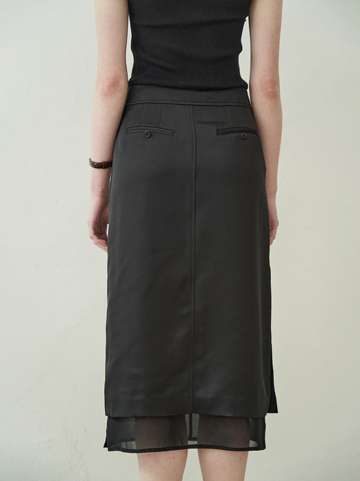 See-through Layered Satin Skirt (Black)